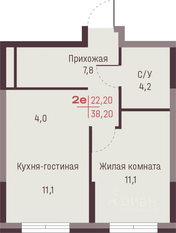 2-к кв. Свердловская область, Екатеринбург ул. Академика Ландау, 13 (38.2 м²)