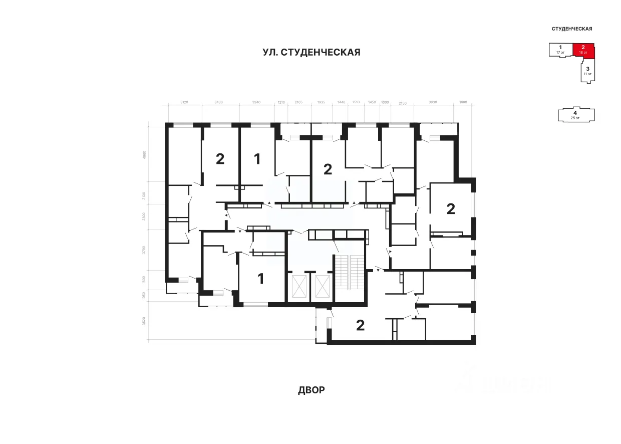 2-к кв. Свердловская область, Екатеринбург ул. Студенческая, 1А (67.81 м²)