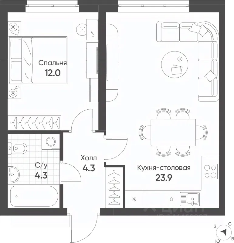 1-к кв. Свердловская область, Екатеринбург Солнечный жилрайон, (44.5 м²)