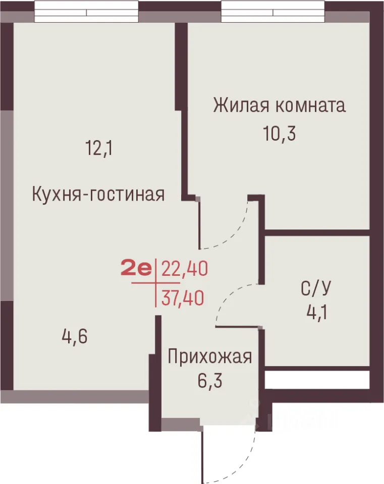 2-к кв. Свердловская область, Екатеринбург ул. Академика Ландау, 13 (37.4 м²)