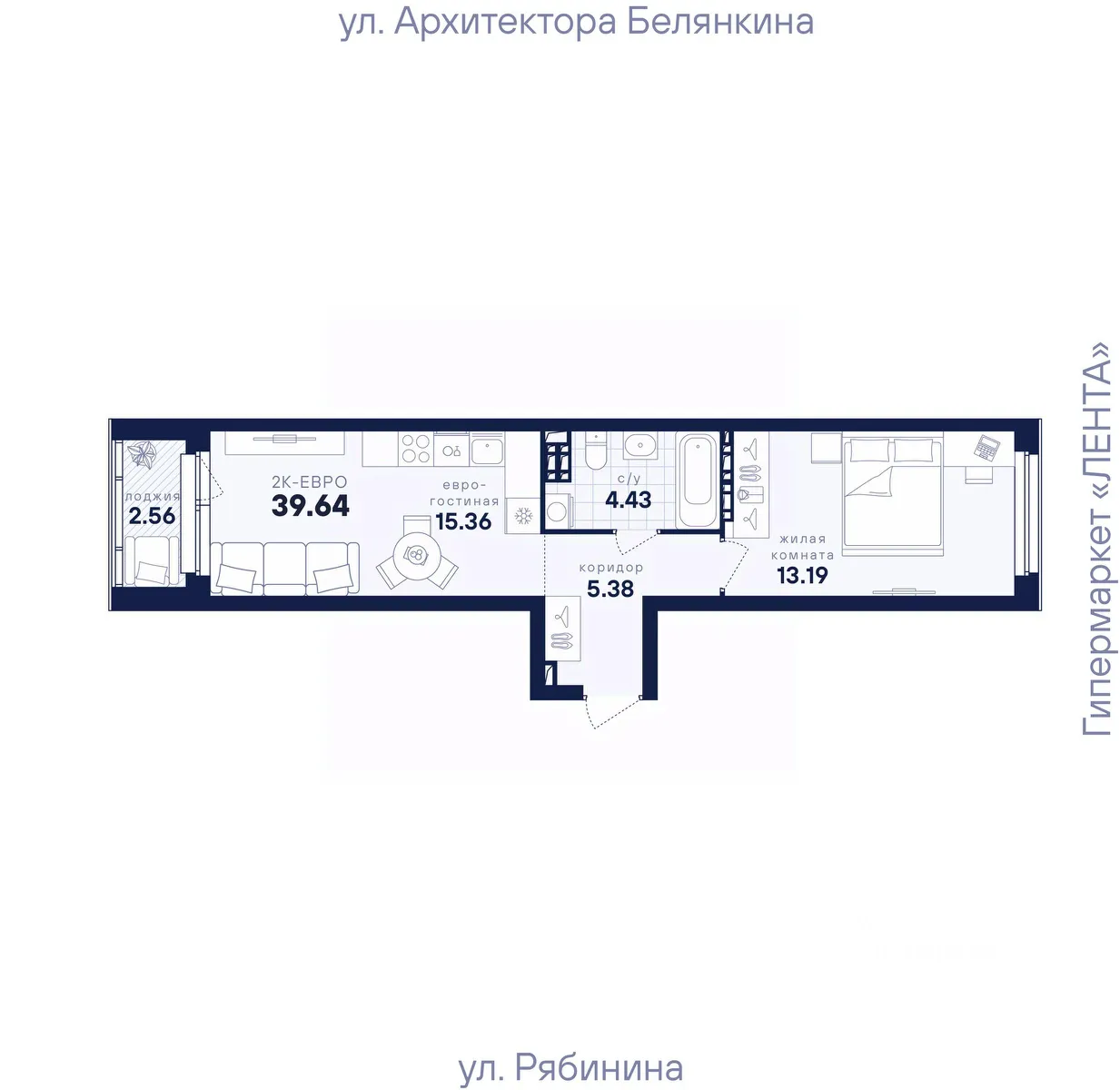 1-к кв. Свердловская область, Екатеринбург ул. Рябинина, 42 (39.64 м²)