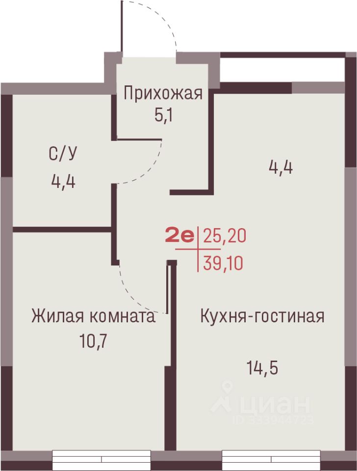 2-к кв. Свердловская область, Екатеринбург ул. Академика Ландау, 13 (39.1 м²)