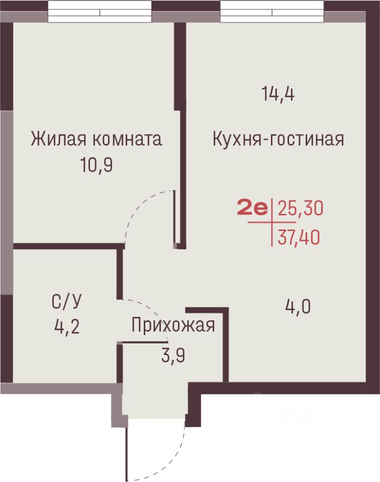 2-к кв. Свердловская область, Екатеринбург ул. Академика Ландау, 13 (37.4 м²)