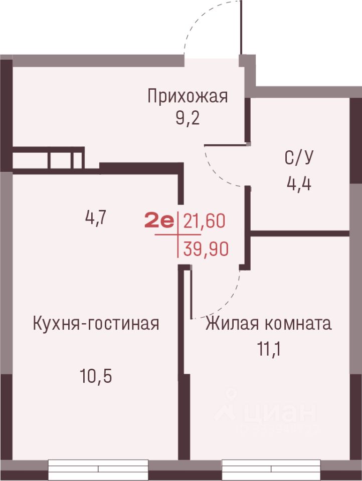 2-к кв. Свердловская область, Екатеринбург ул. Академика Ландау, 13 (39.9 м²)