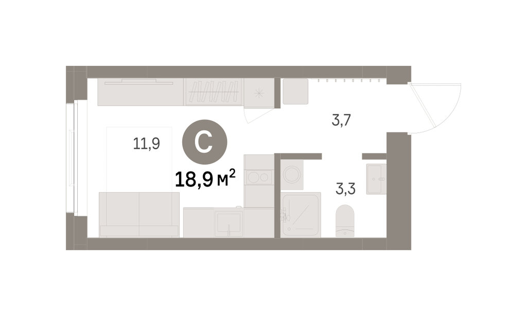 Квартира-студия: Екатеринбург, Благодатская улица, 15 (18.89 м²)