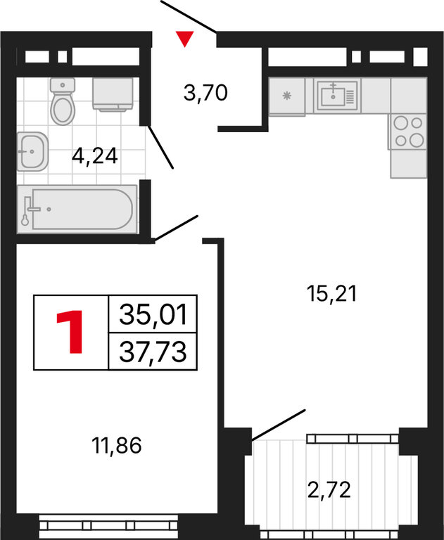 1-комнатная квартира: Екатеринбург, улица Советских Женщин (37.73 м²)