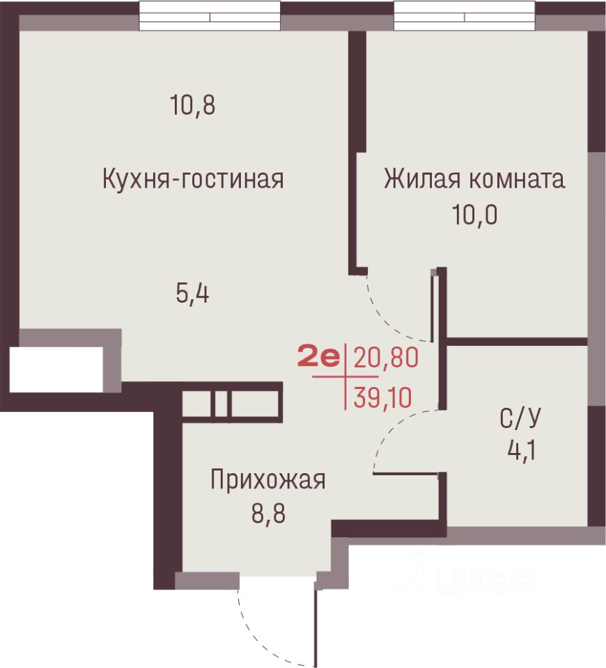 2-к кв. Свердловская область, Екатеринбург ул. Академика Ландау, 13 (39.1 м²)
