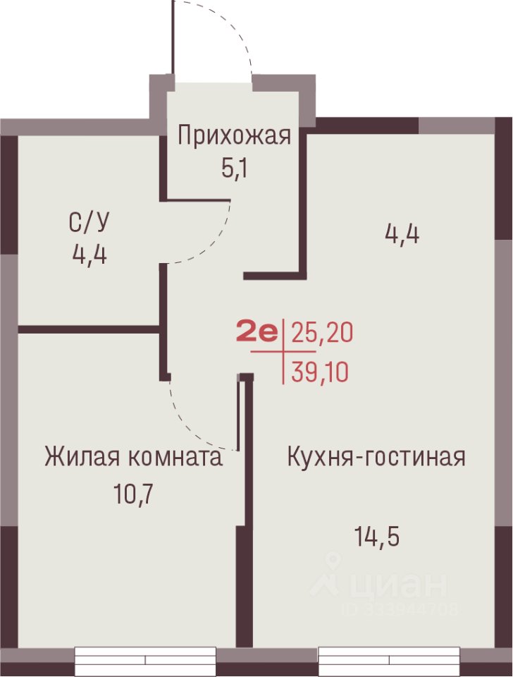 2-к кв. Свердловская область, Екатеринбург ул. Академика Ландау, 13 (39.1 м²)