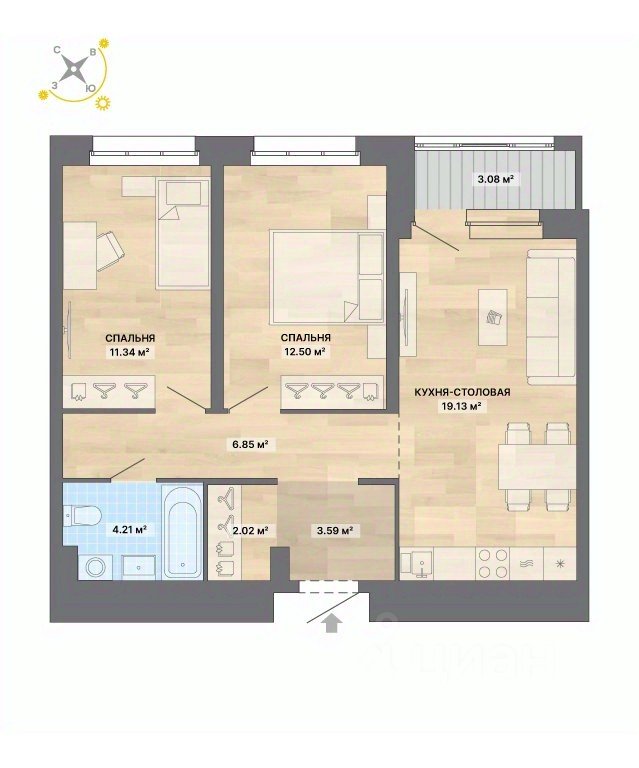 2-к кв. Свердловская область, Екатеринбург ул. Павлодарская, 8 (62.72 м²)
