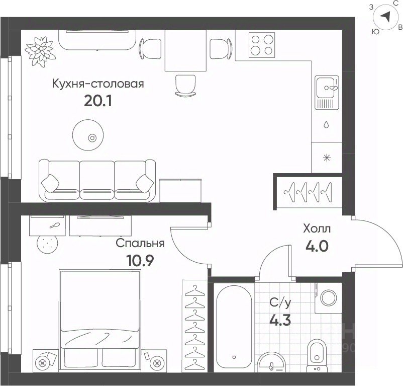 1-к кв. Свердловская область, Екатеринбург Солнечный жилрайон,  (39.3 м²)