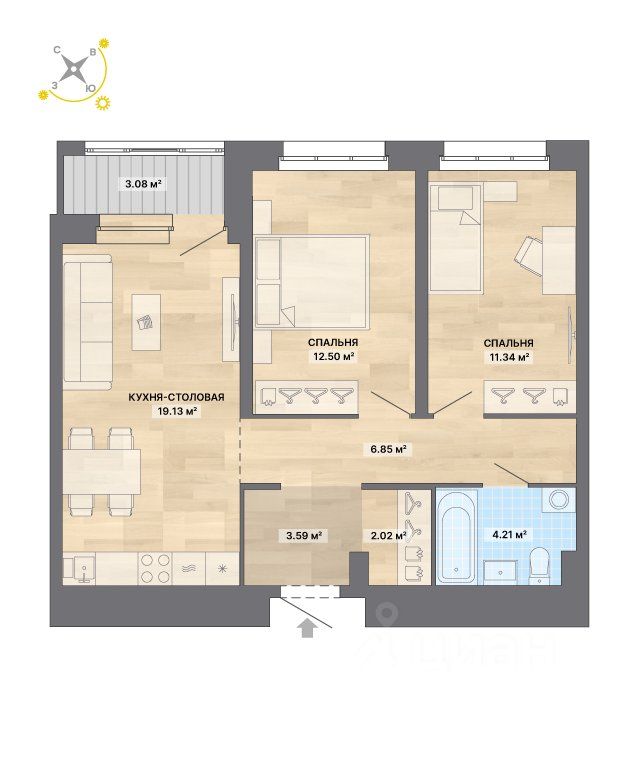 2-к кв. Свердловская область, Екатеринбург ул. Павлодарская, 8 (62.72 м²)