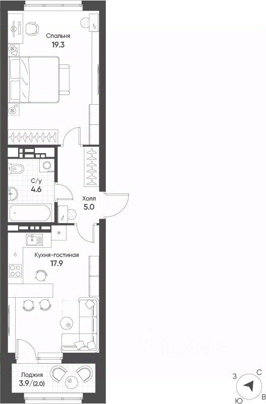 1-к кв. Свердловская область, Екатеринбург Солнечный жилрайон,  (48.6 м²)