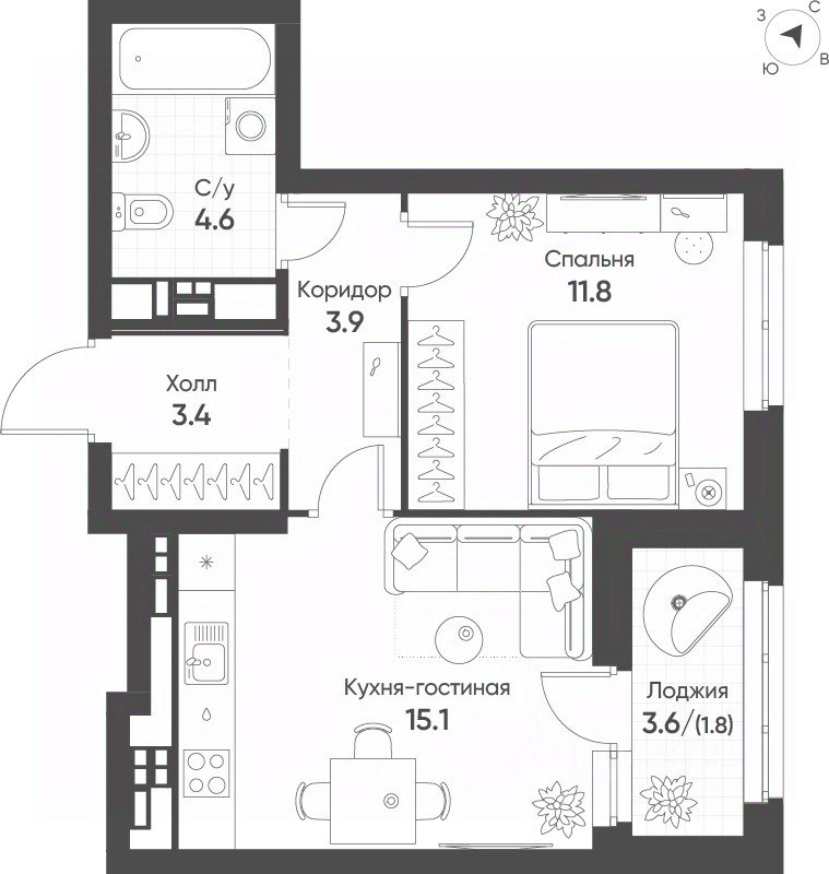 1-к кв. Свердловская область, Екатеринбург Солнечный жилрайон,  (40.5 м²)
