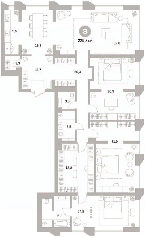 3-к кв. Свердловская область, Екатеринбург ул. Гоголя, 21 (225.77 м²)