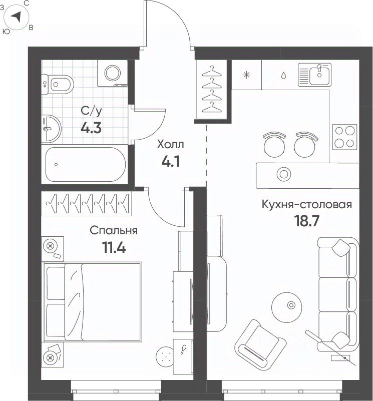 1-к кв. Свердловская область, Екатеринбург Солнечный жилрайон,  (38.5 м²)