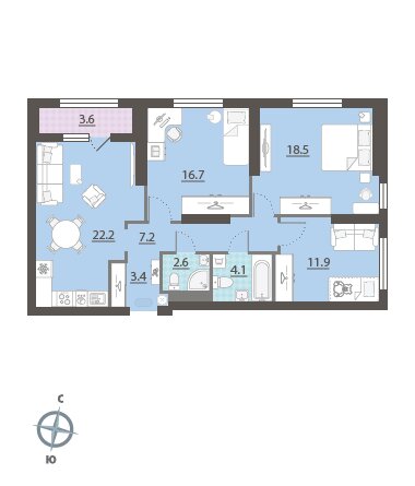 3-комнатная квартира: Екатеринбург, улица Азина, 16/1 (88.3 м²)