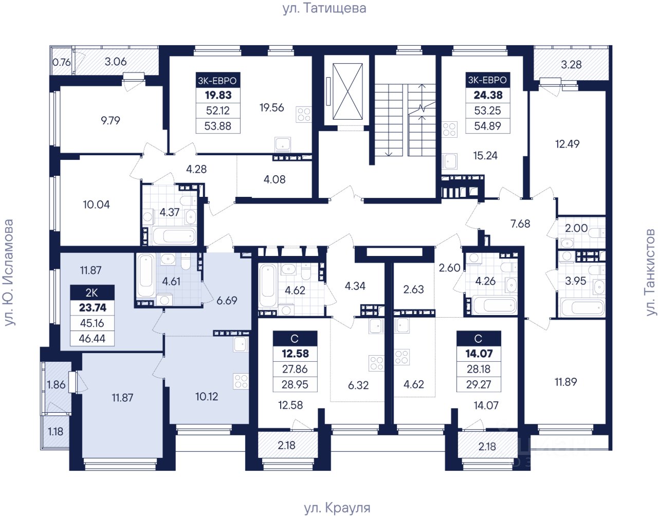 2-к кв. Свердловская область, Екатеринбург ул. Крауля, 170Б (46.44 м²)