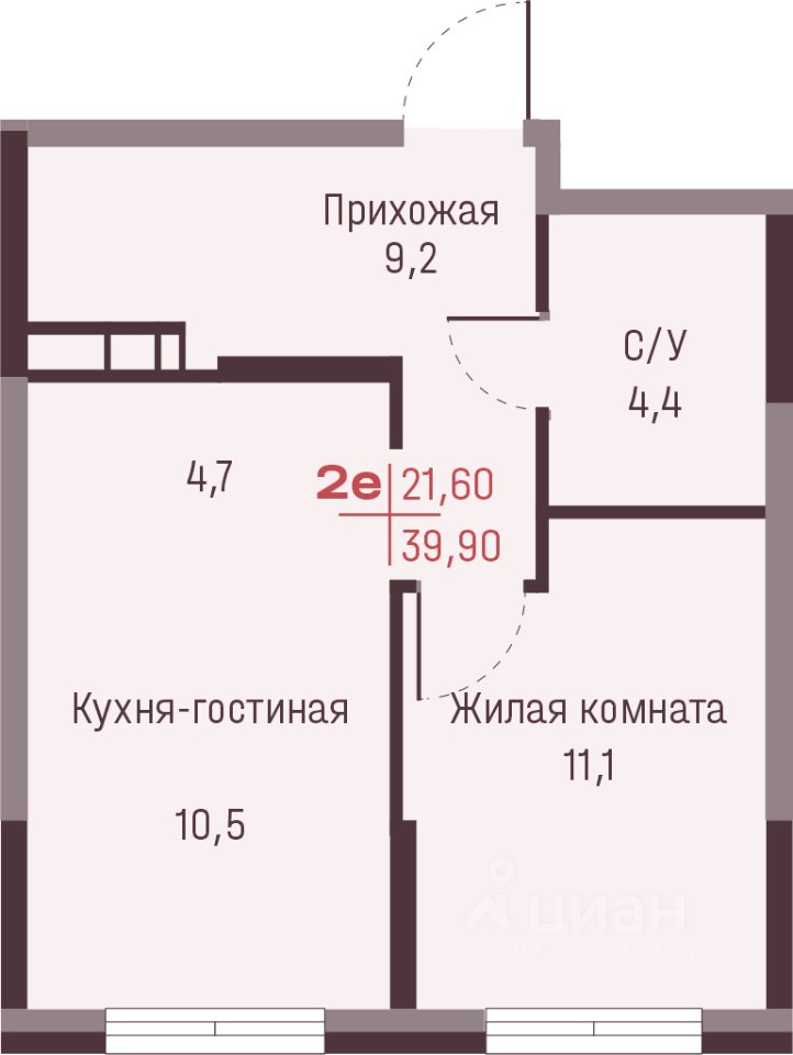 2-к кв. Свердловская область, Екатеринбург ул. Академика Ландау, 13 (39.9 м²)
