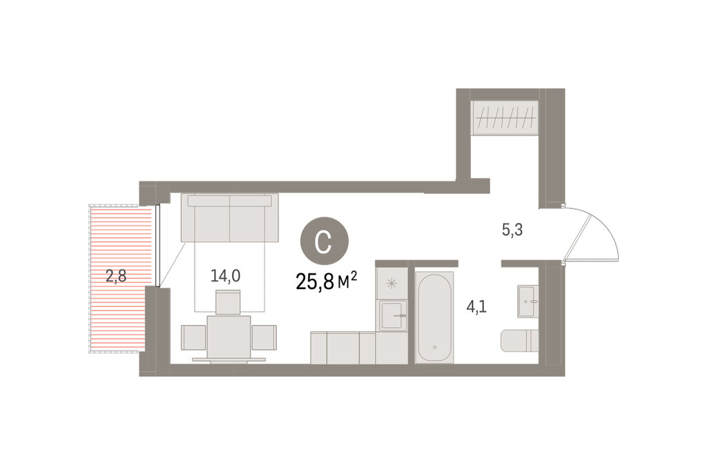 Квартира-студия: Екатеринбург, улица Гастелло, 18 (25.76 м²)