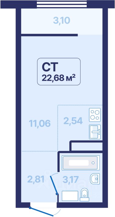 1-к кв. Свердловская область, Екатеринбург просп. Космонавтов, 9 (22.68 м²)