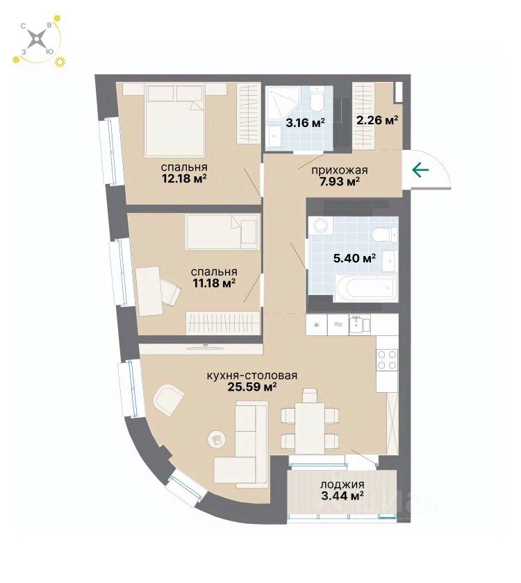 2-к кв. Свердловская область, Екатеринбург ул. Вилонова (71.14 м²)