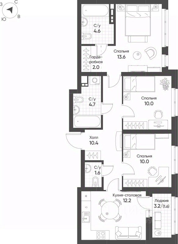 3-к кв. Свердловская область, Екатеринбург Солнечный жилрайон,  (70.7 м²)