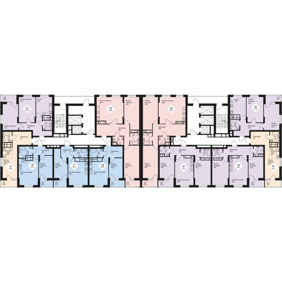 2-к кв. Свердловская область, Екатеринбург просп. Космонавтов, 108/5 (60.35 м²)