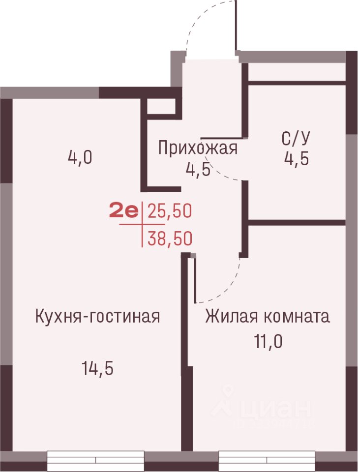 2-к кв. Свердловская область, Екатеринбург ул. Академика Ландау, 13 (38.5 м²)