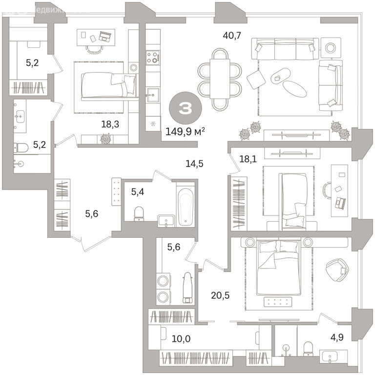 Квартира-студия: Екатеринбург, улица Гоголя, 21 (149.89 м²)