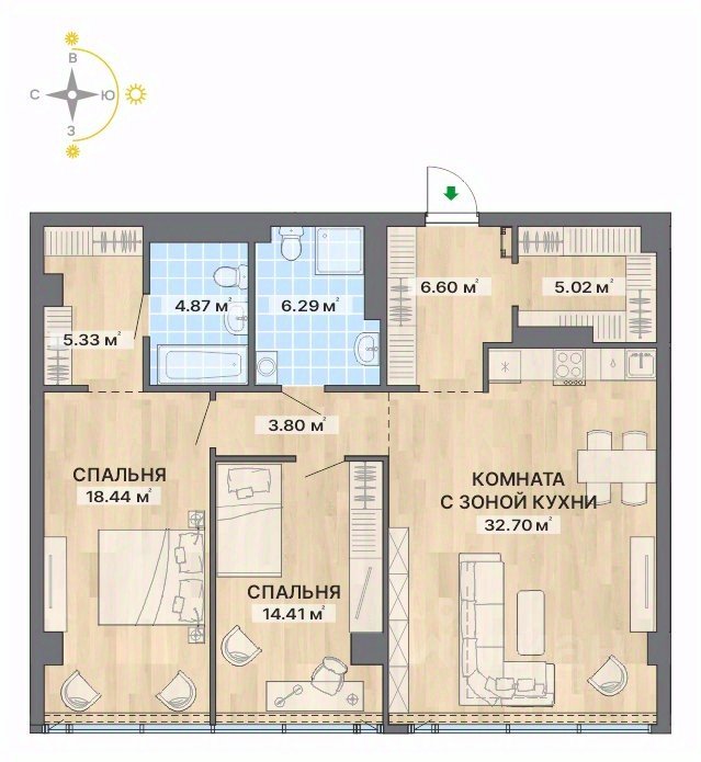 3-к кв. Свердловская область, Екатеринбург ул. Маршала Жукова, 16 (97.46 м²)