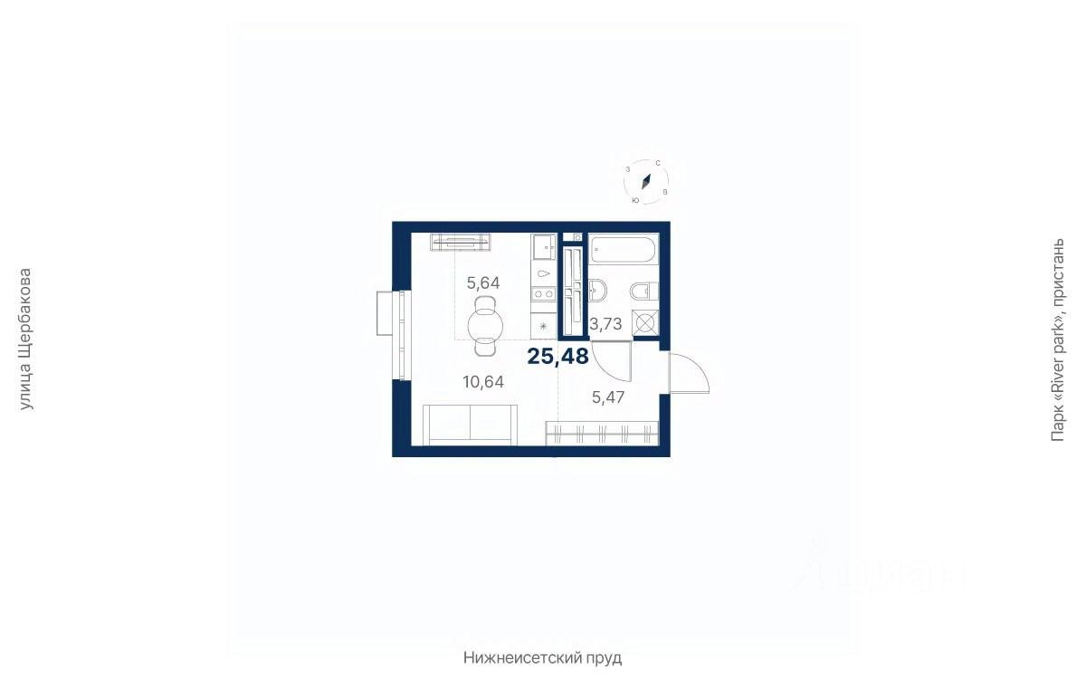 Студия Свердловская область, Екатеринбург ул. Щербакова, 152 (25.6 м²)