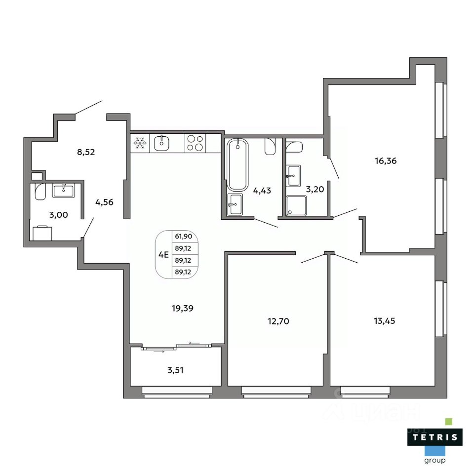 4-к кв. Свердловская область, Екатеринбург Уралмаш жилрайон,  (89.12 м²)