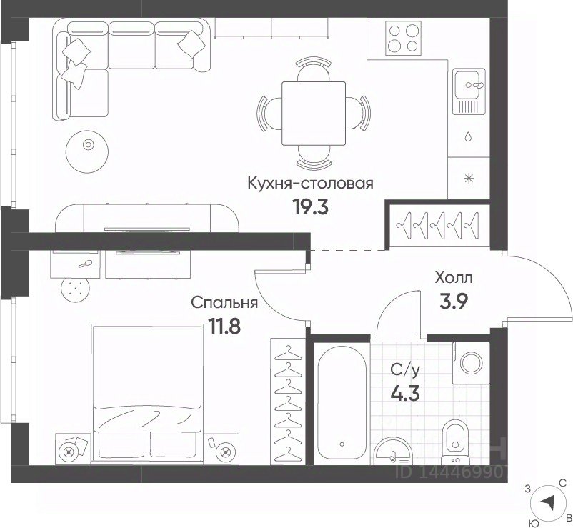 1-к кв. Свердловская область, Екатеринбург Солнечный жилрайон,  (39.3 м²)
