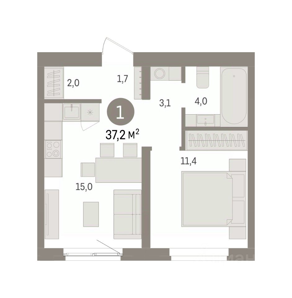 1-к кв. Свердловская область, Екатеринбург пер. Торфяной, 10 (37.2 м²)
