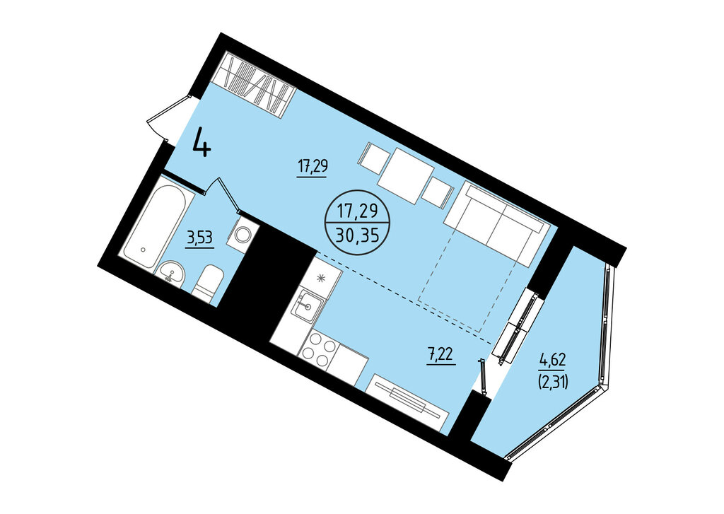 Квартира-студия: Екатеринбург, площадь Жуковского, 8 (30.35 м²)