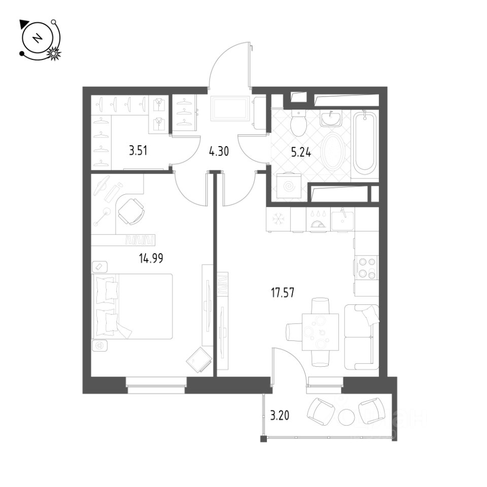 1-к кв. Свердловская область, Екатеринбург ул. Таватуйская, 14А/3 (46.4 м²)
