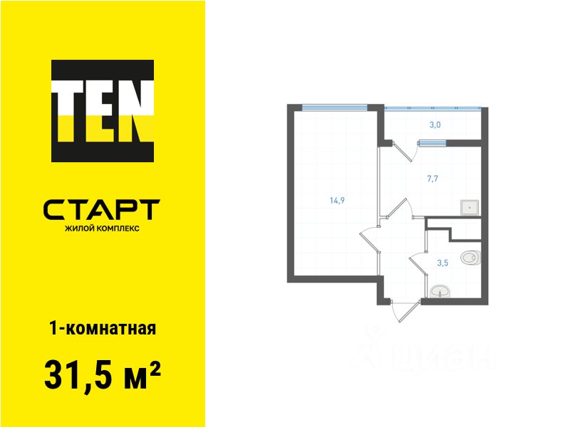 1-к кв. Свердловская область, Екатеринбург ул. Бокарева (31.5 м²)