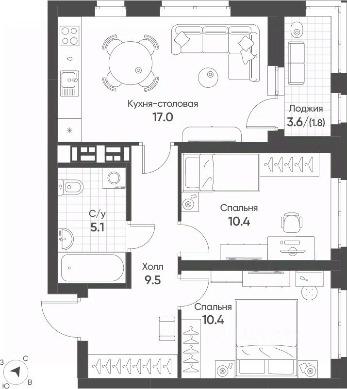 2-к кв. Свердловская область, Екатеринбург Солнечный жилрайон, (54.2 м²)