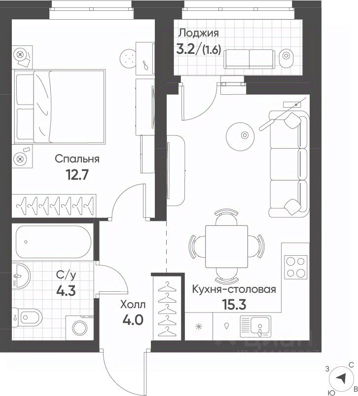 1-к кв. Свердловская область, Екатеринбург Солнечный жилрайон,  (37.9 м²)