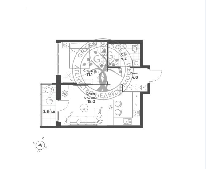 1-комнатная квартира: Екатеринбург, Золотистый бульвар (39.9 м²)