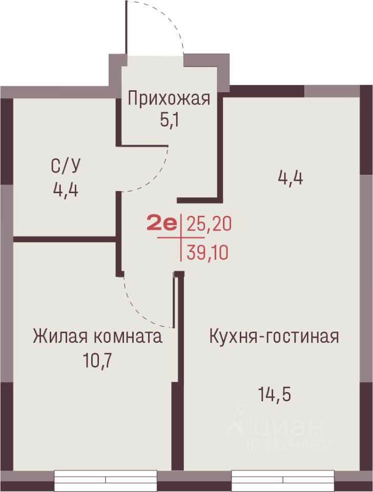2-к кв. Свердловская область, Екатеринбург ул. Академика Ландау, 13 (39.1 м²)