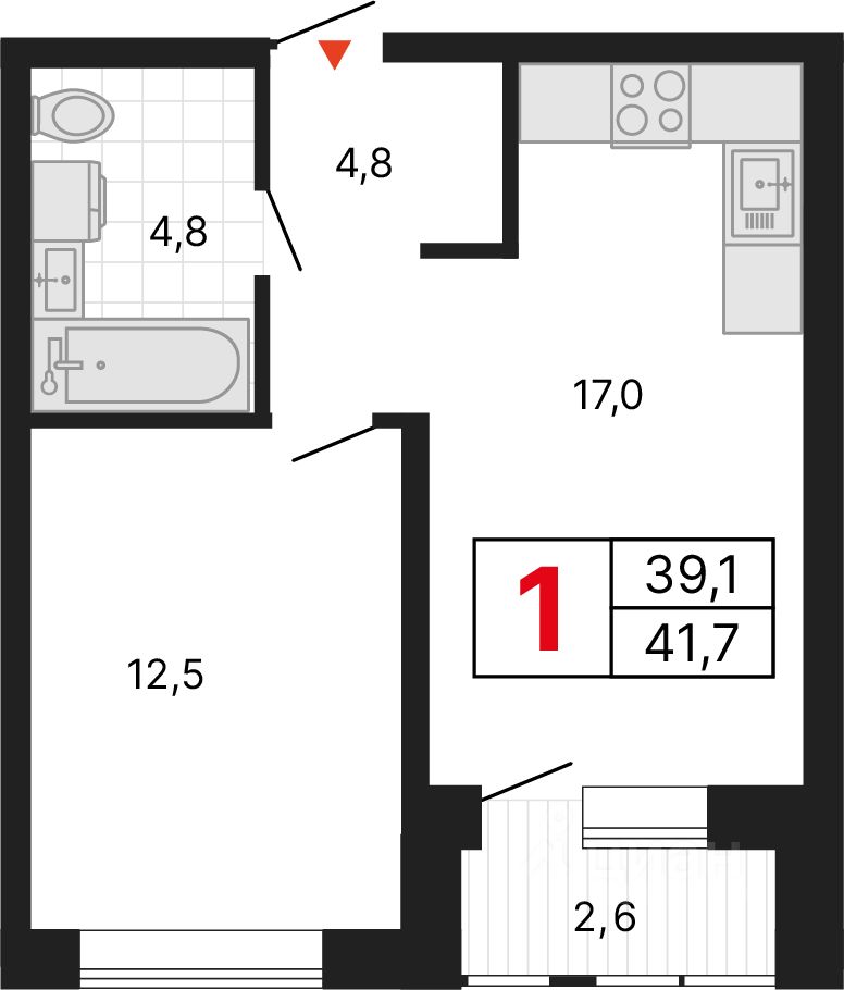 1-к кв. Свердловская область, Екатеринбург ул. Студенческая, 1А (41.7 м²)