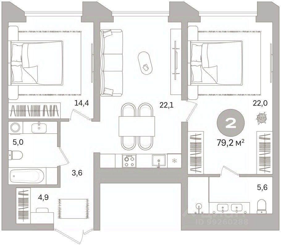 2-к кв. Свердловская область, Екатеринбург ул. Гоголя, 21 (79.2 м²)