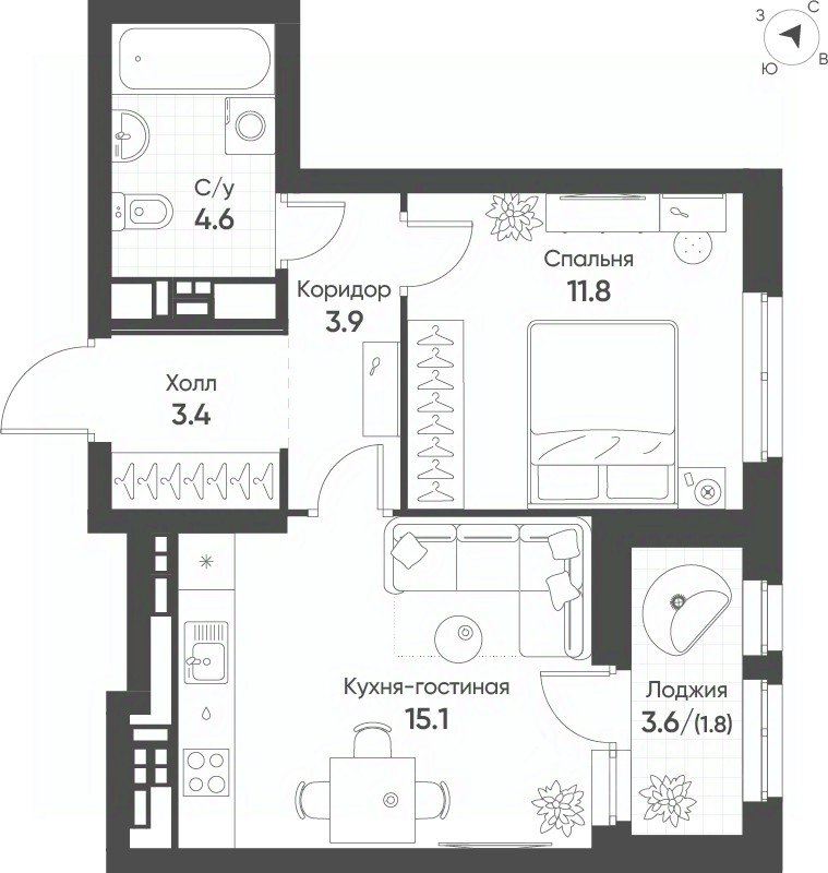 1-к кв. Свердловская область, Екатеринбург Солнечный жилрайон,  (40.4 м²)