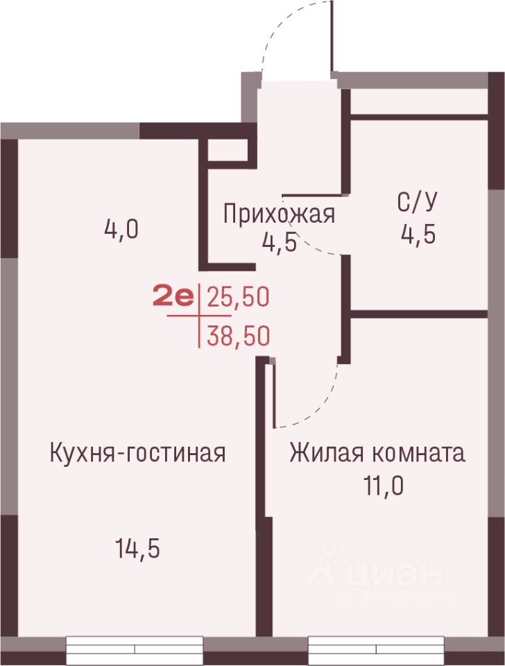 2-к кв. Свердловская область, Екатеринбург ул. Академика Ландау, 13 (38.5 м²)