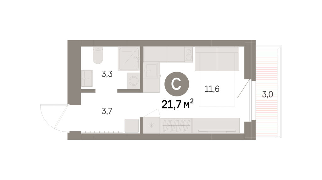 Квартира-студия: Екатеринбург, Благодатская улица, 15 (21.67 м²)