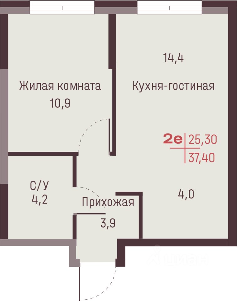 2-к кв. Свердловская область, Екатеринбург ул. Академика Ландау, 13 (37.4 м²)