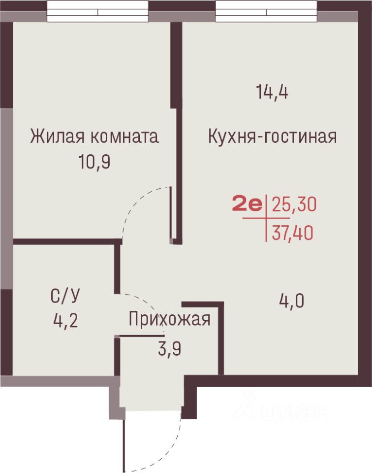 2-к кв. Свердловская область, Екатеринбург ул. Академика Ландау, 13 (37.4 м²)