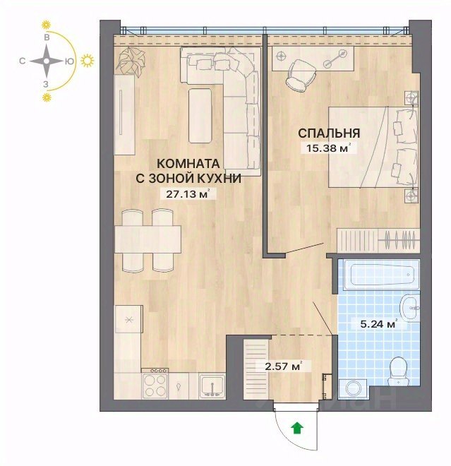 2-к кв. Свердловская область, Екатеринбург ул. Маршала Жукова, 16 (50.32 м²)
