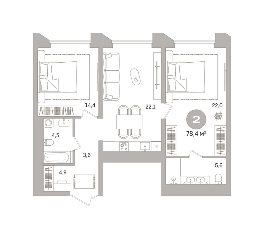 Квартира-студия: Екатеринбург, улица Гоголя, 21 (78.39 м²)